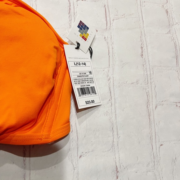 [Shade & Shore] NWT orange ruched halter swim bikini top LARGE - Picture 2 of 3